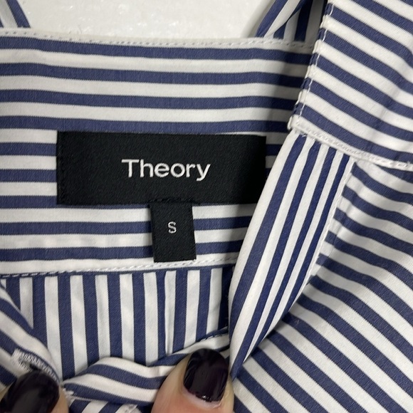 Theory Hartman Cold Shoulder Blue White Striped Cotton Top Size Small - Picture 5 of 8